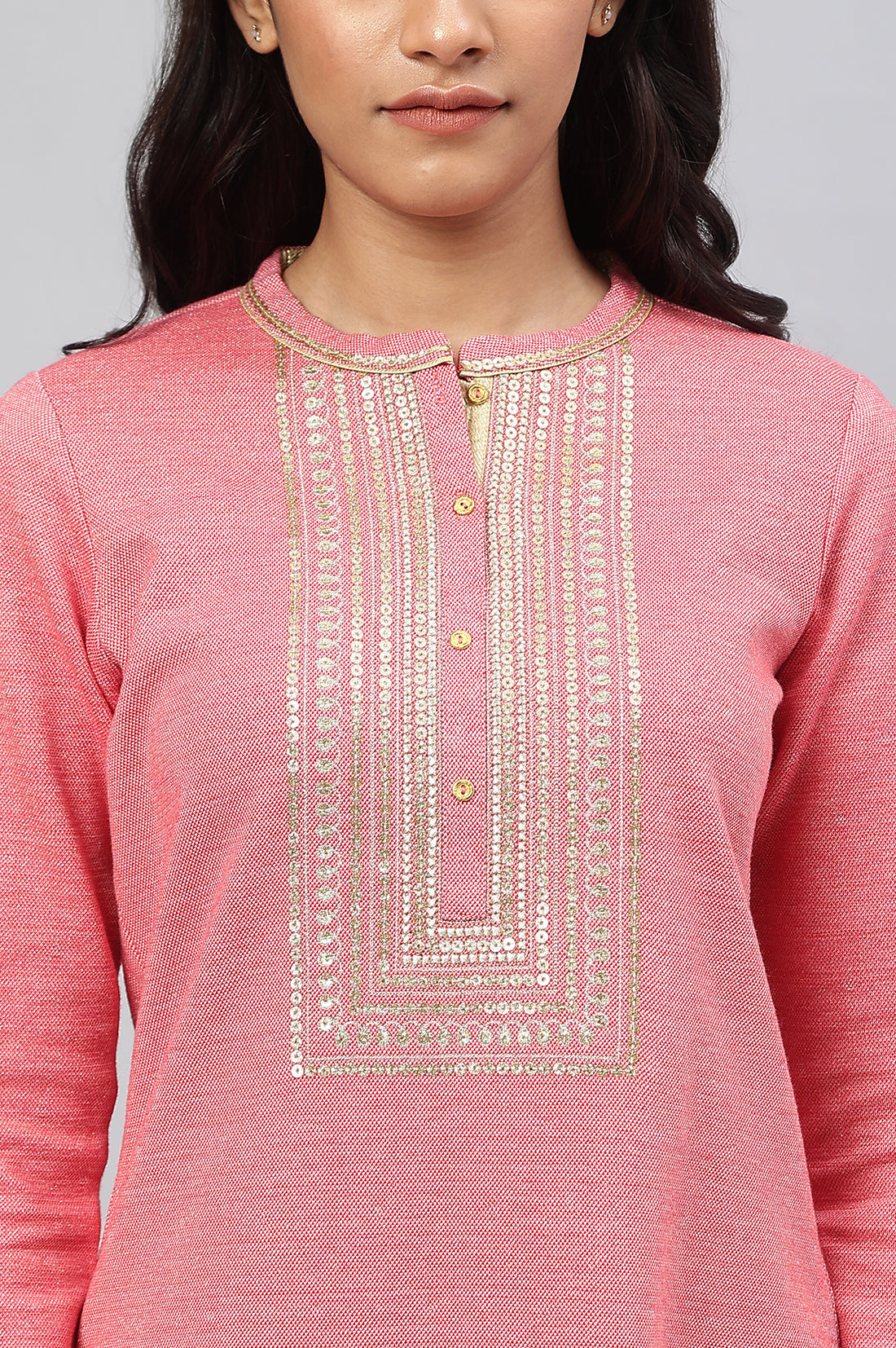 Pink Zari Embroidered Winter kurta