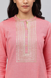 Pink Zari Embroidered Winter kurta