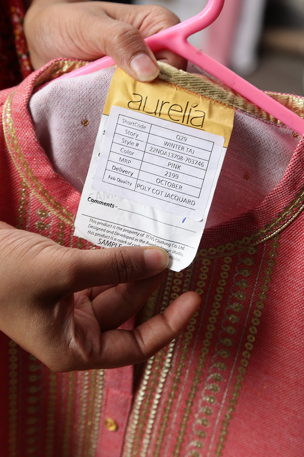 Pink Zari Embroidered Winter kurta