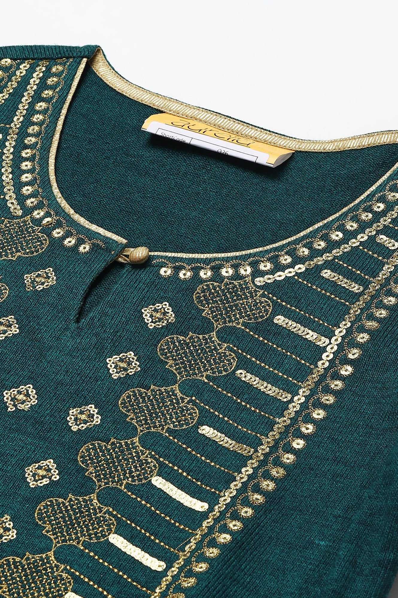 Teal Zari Embroidered Winter Plus Size kurta