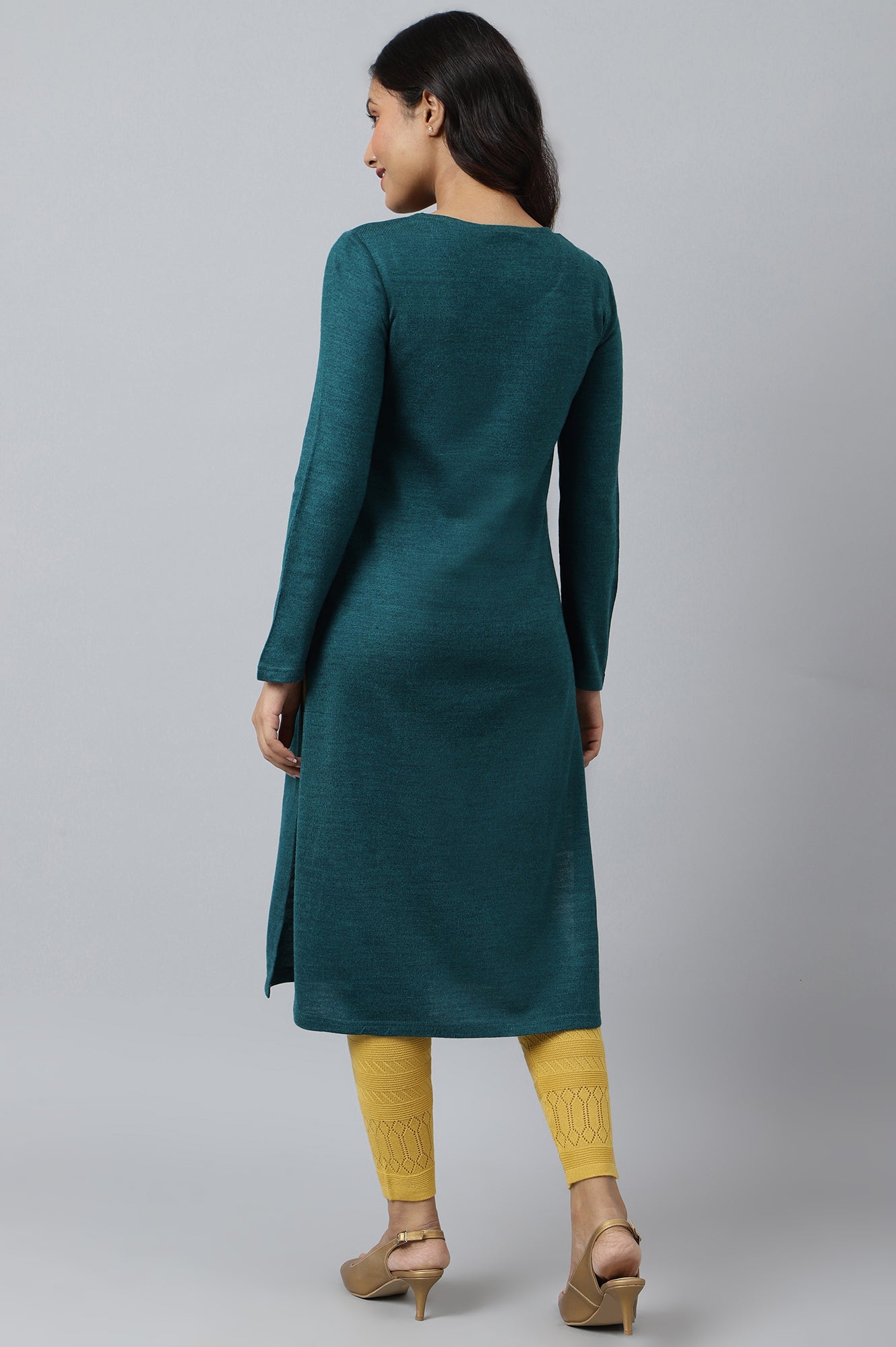 Teal Zari Embroidered Winter kurta