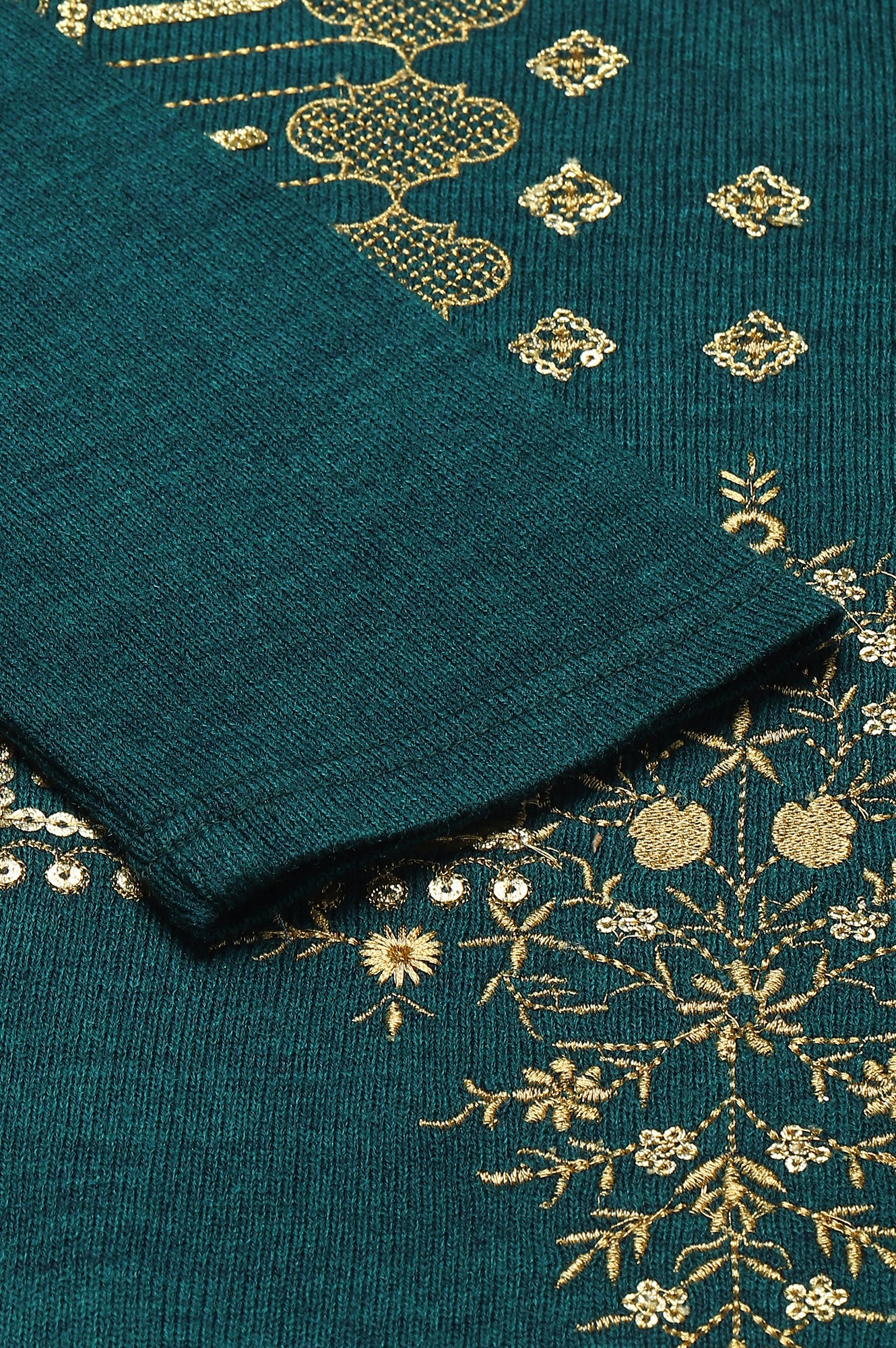 Teal Zari Embroidered Winter Plus Size kurta