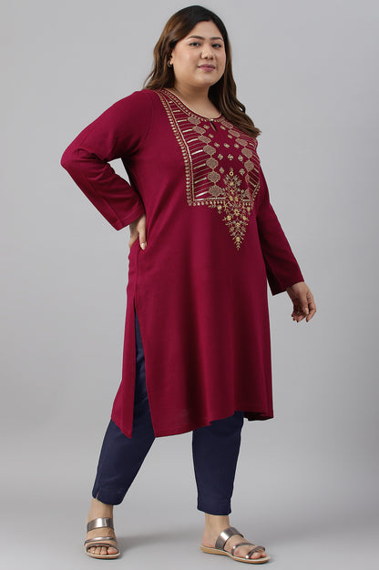 Pink Zari Embroidered Winter Plus Size kurta