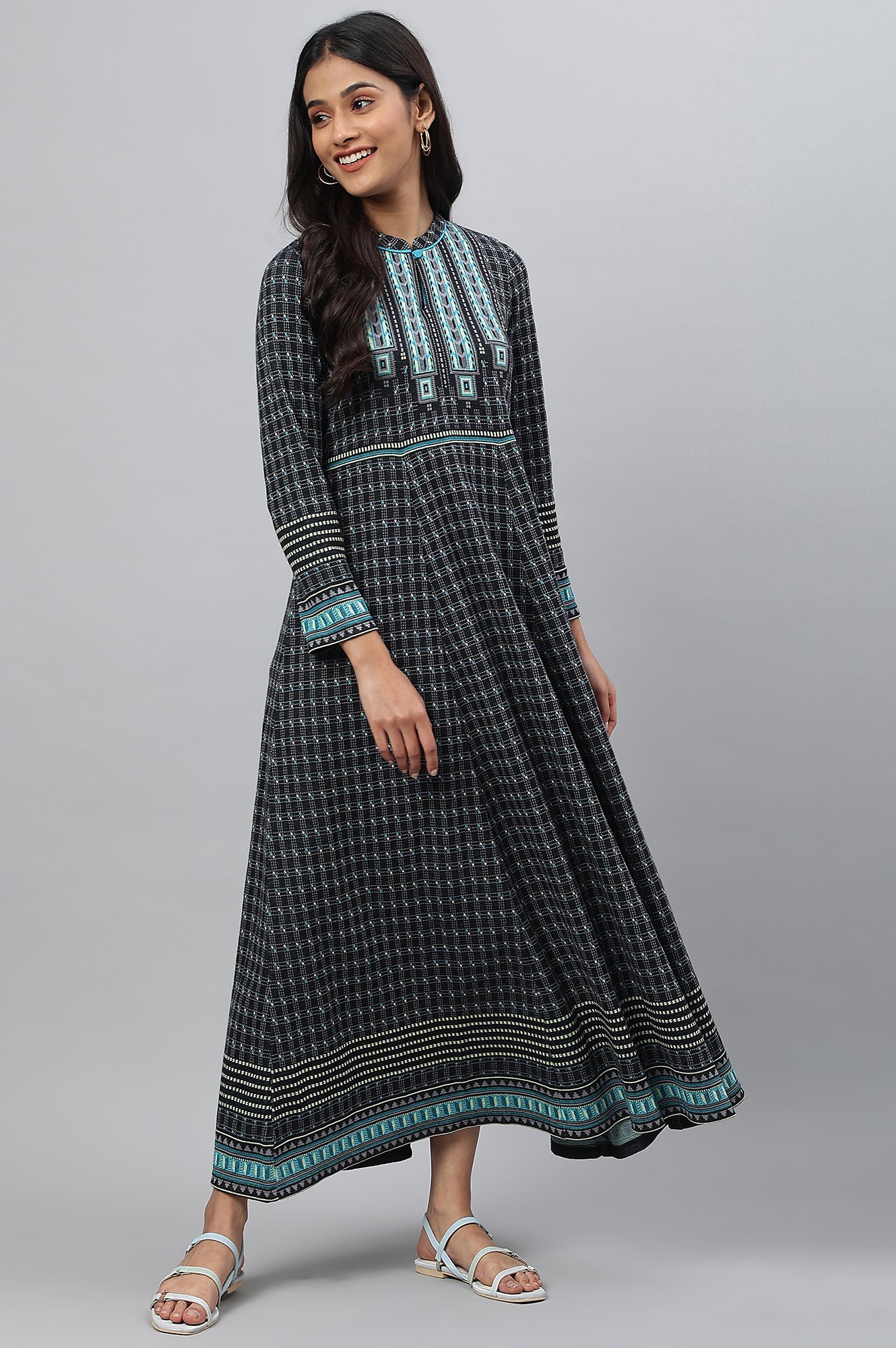 Ecru Printed kurta with Sequin