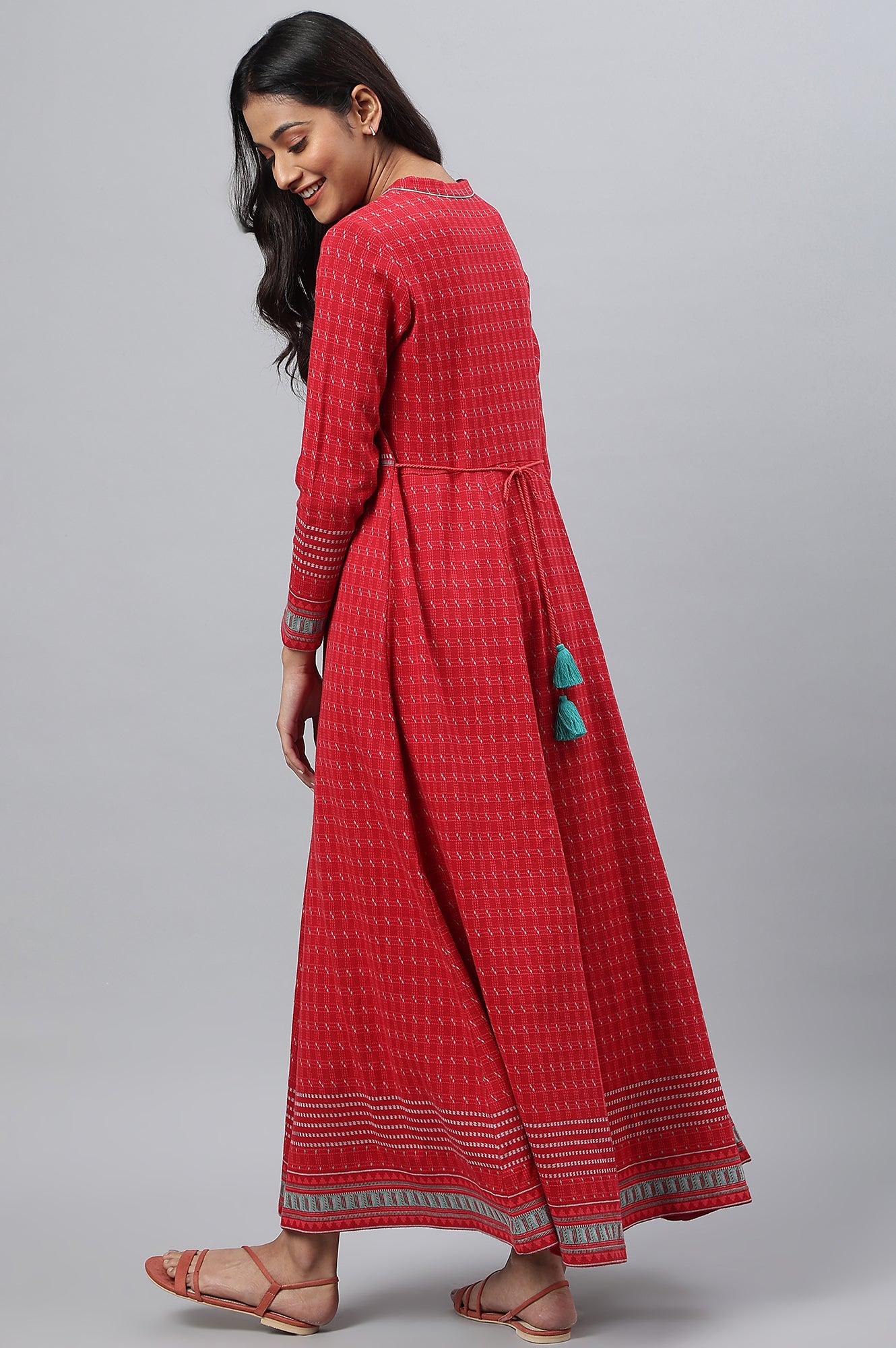 Red Yarn-dyed A-line Winter Dress