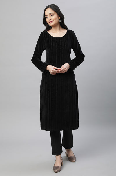 Black Yarn Dyed Ethnic Kurta
