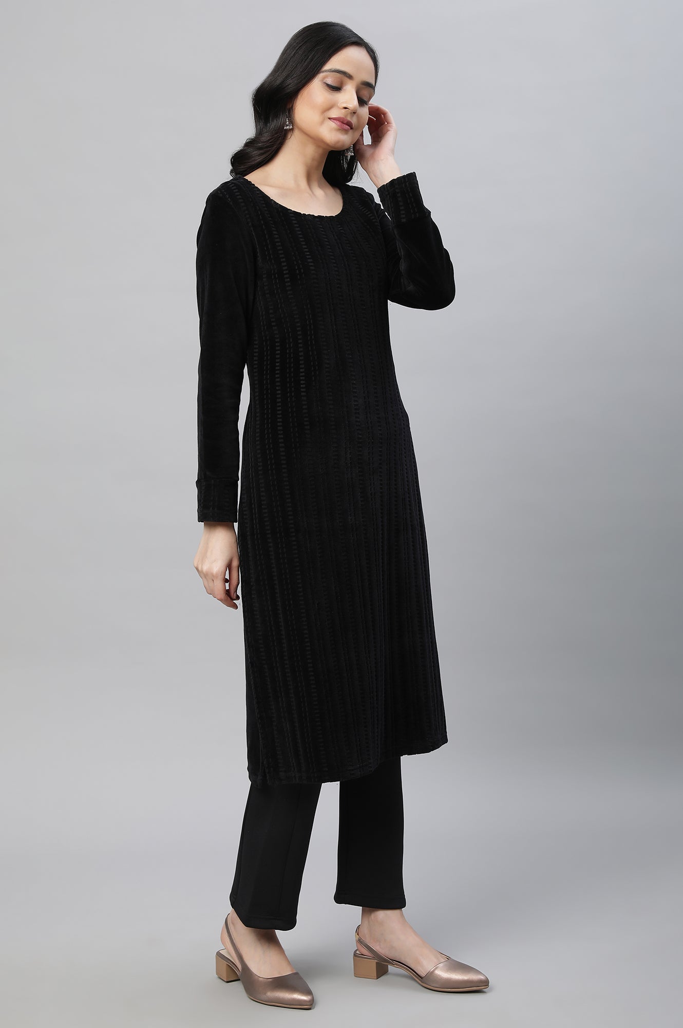 Black Yarn Dyed Ethnic Kurta