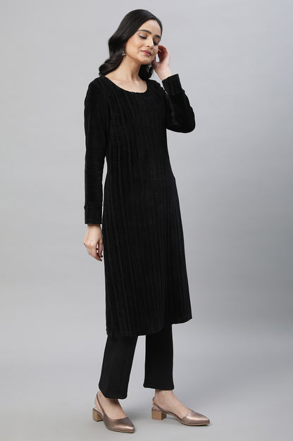 Black Yarn Dyed Ethnic Kurta