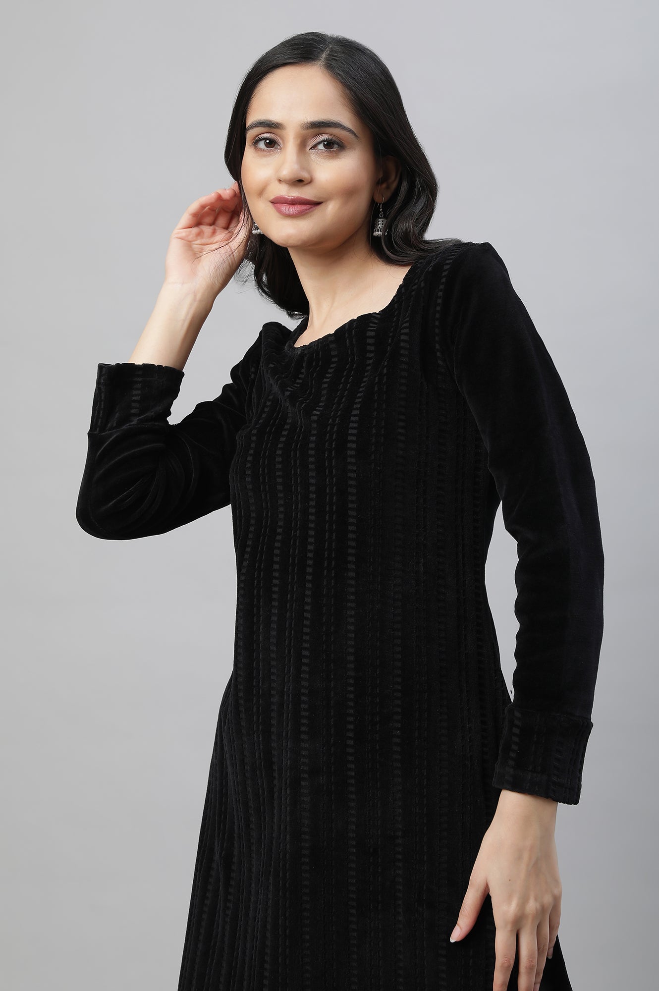 Black Yarn Dyed Ethnic Kurta