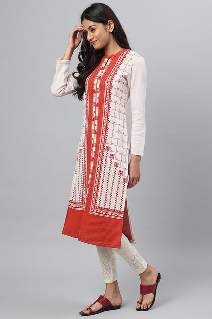 Maroon Colour Blocked Winter kurta