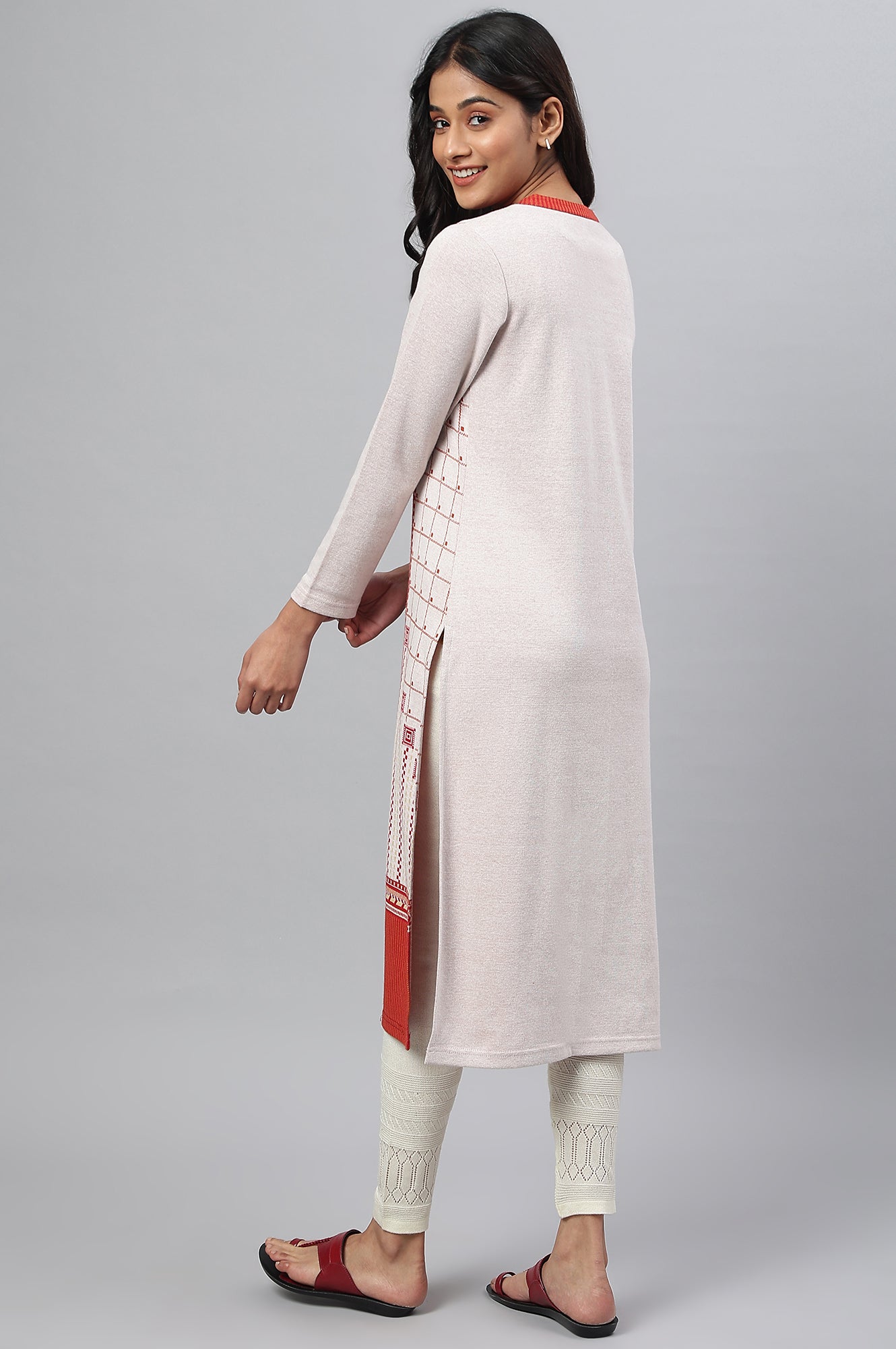 Maroon Colour Blocked Winter kurta