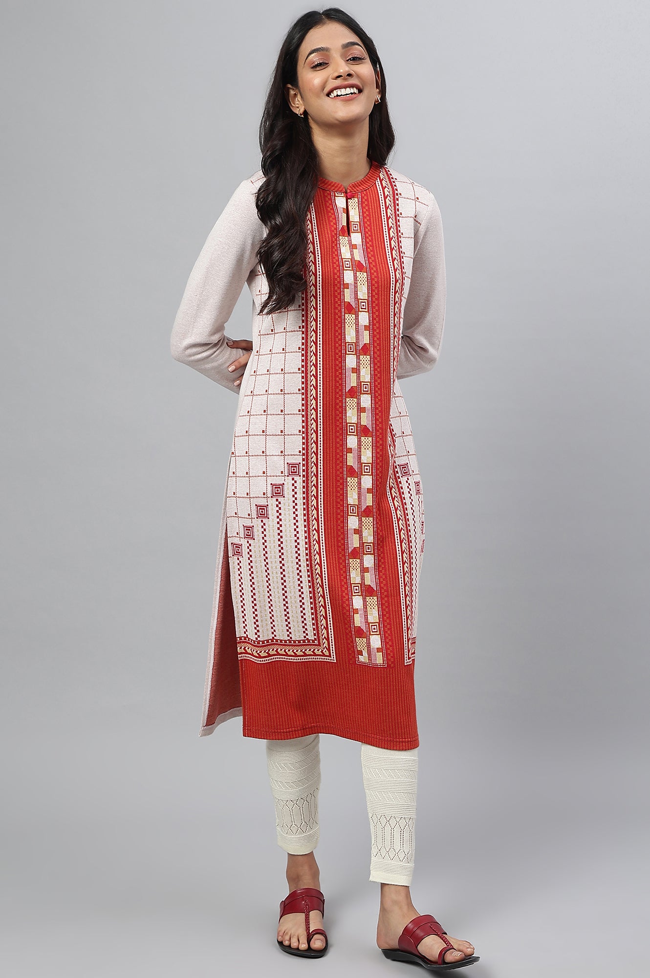 Maroon Colour Blocked Winter kurta