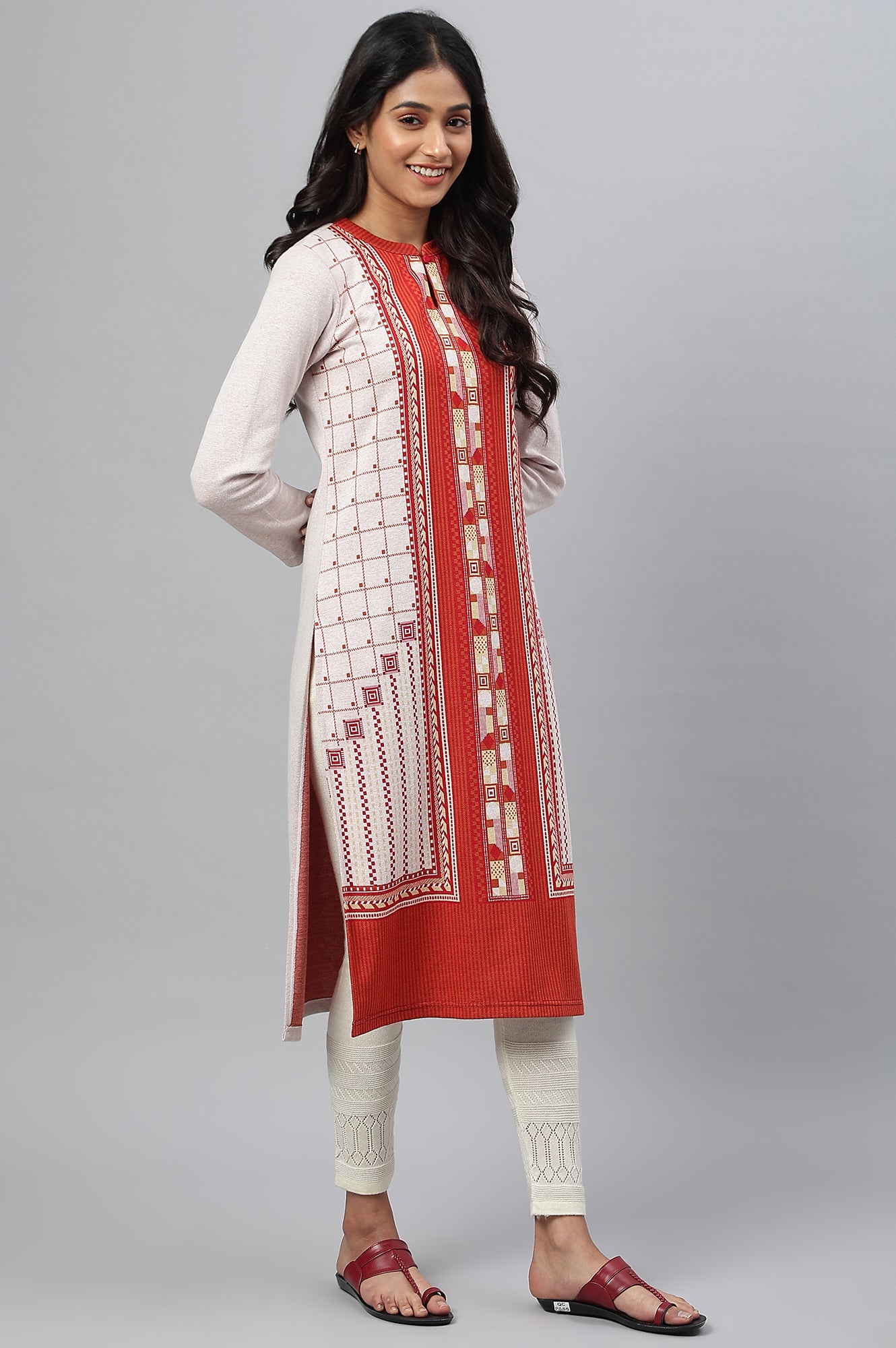 Maroon Colour Blocked Winter kurta