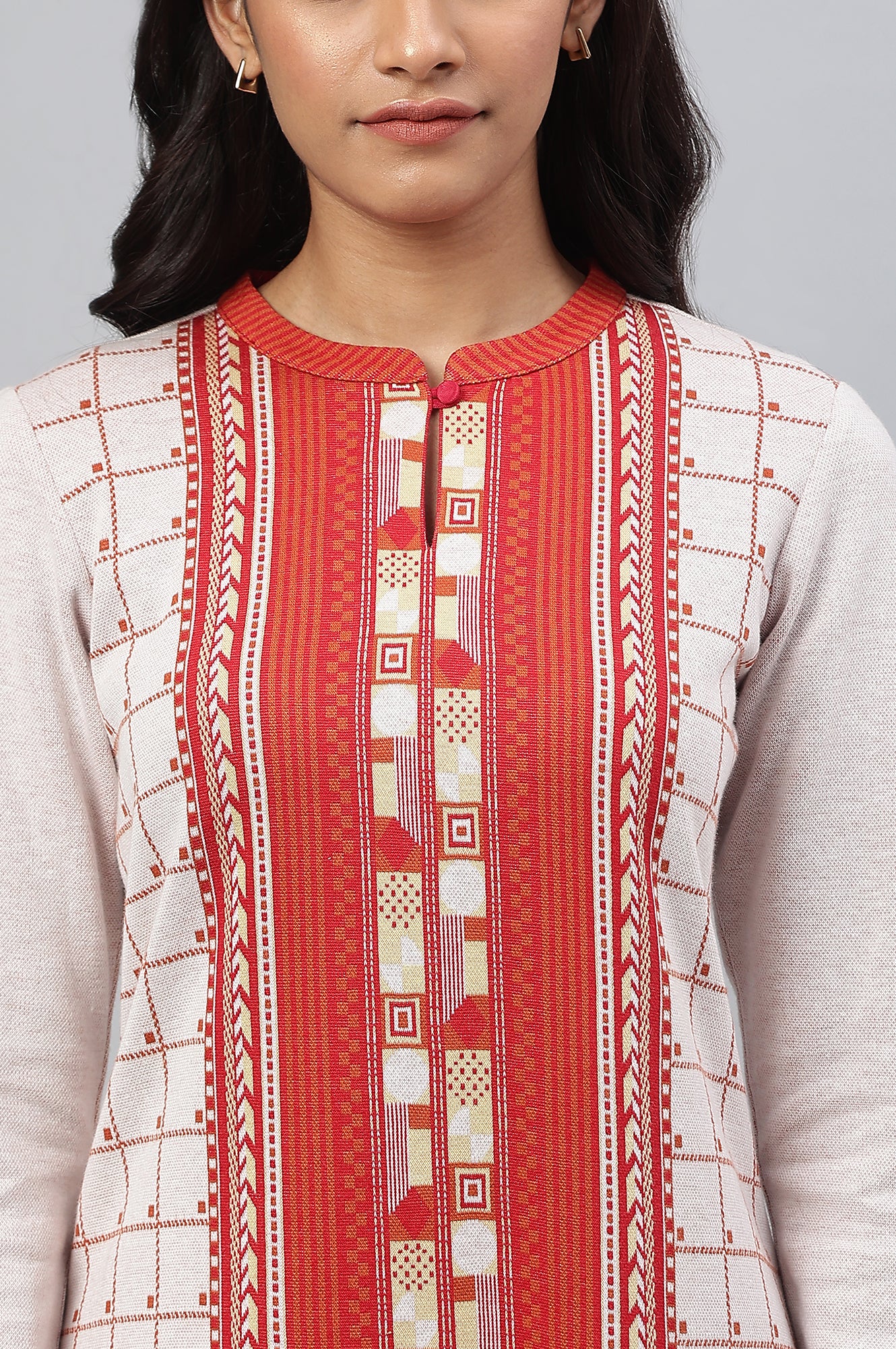 Maroon Colour Blocked Winter kurta