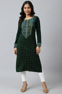 Green Printed Winter kurta