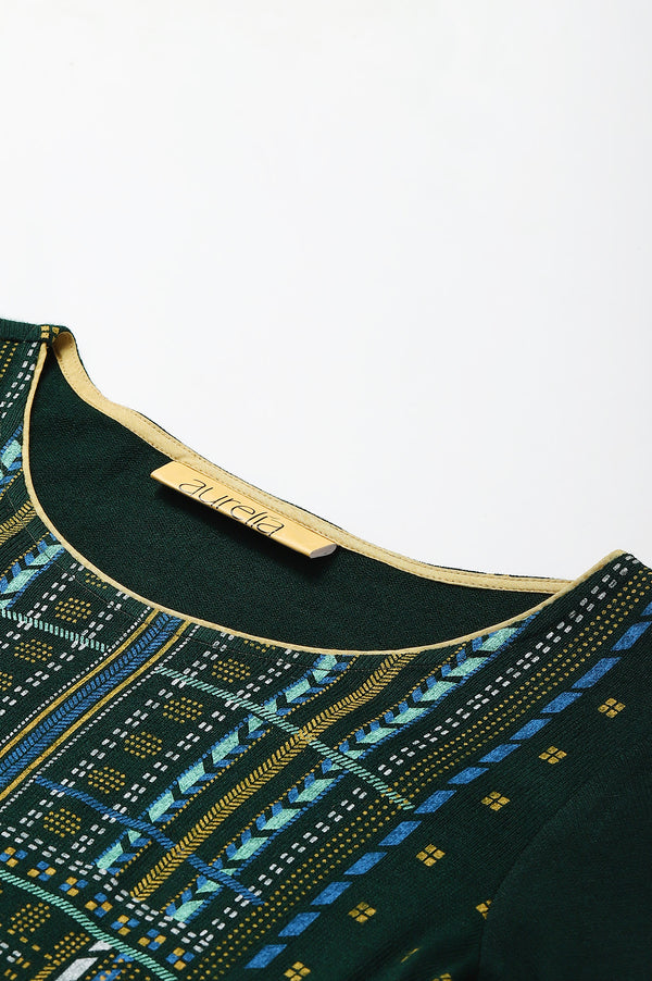 Green Printed Winter kurta