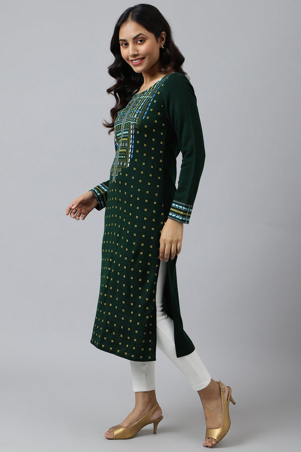 Green Printed Winter kurta