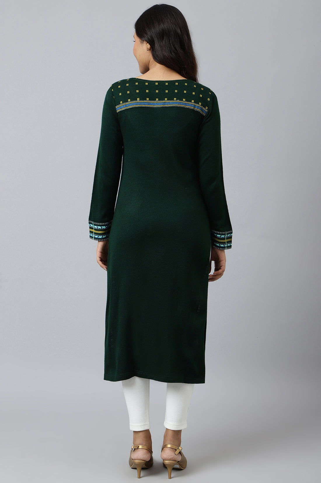Green Printed Winter kurta
