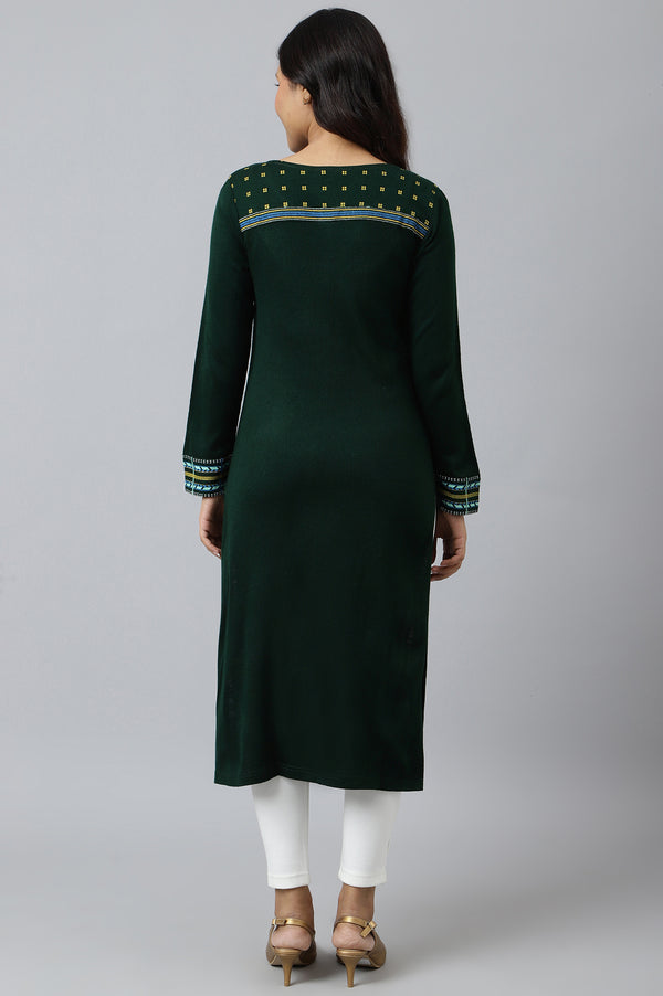 Green Printed Winter kurta
