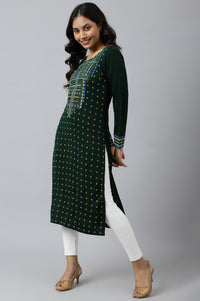 Green Printed Winter kurta