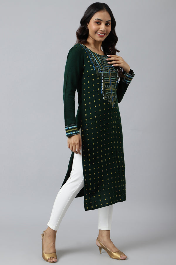 Green Printed Winter kurta