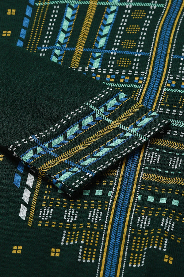 Green Printed Winter kurta