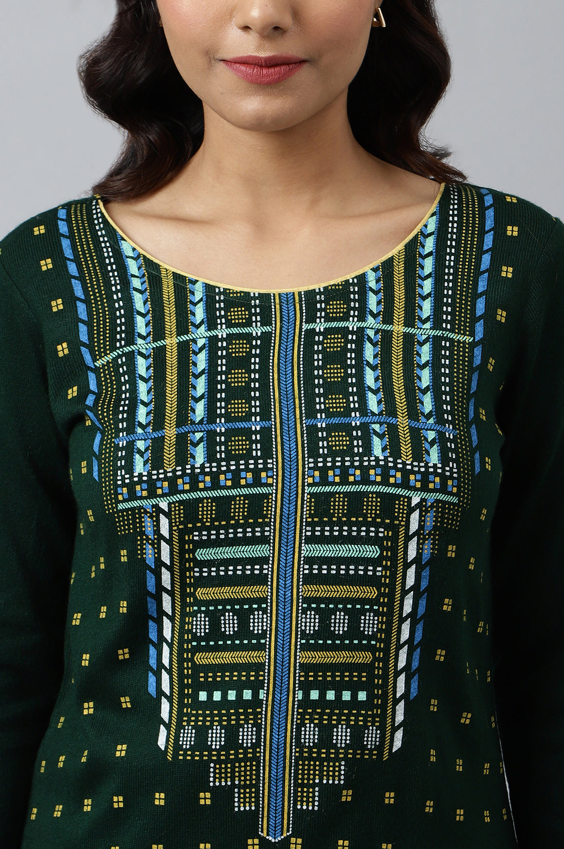 Green Printed Winter kurta