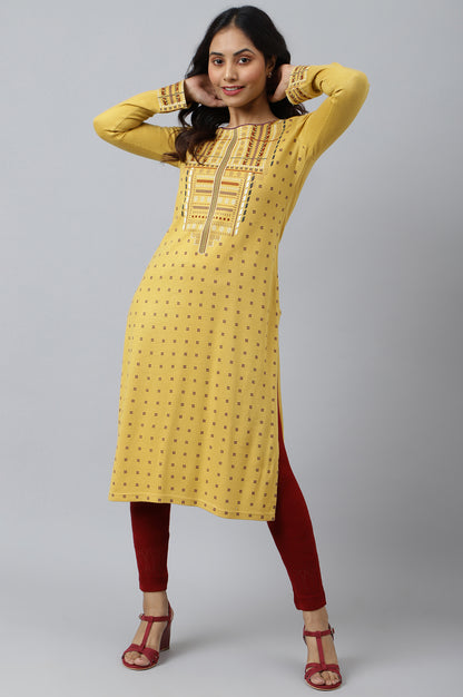 Yellow Printed Winter kurta