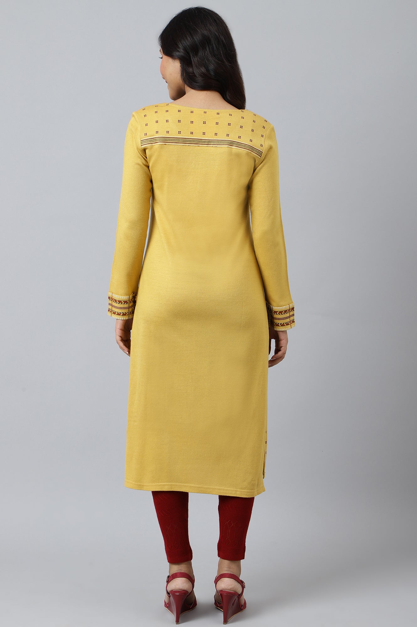 Yellow Printed Winter kurta