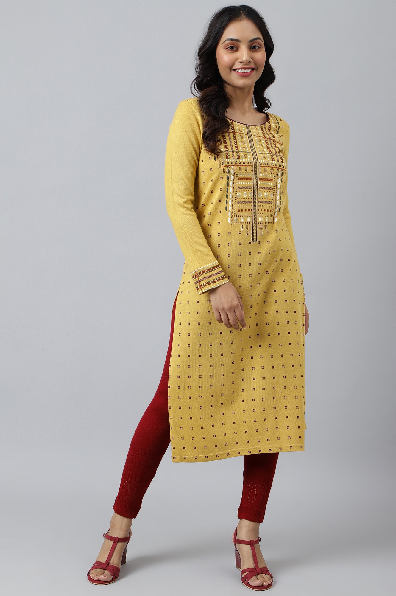 Yellow Printed Winter kurta