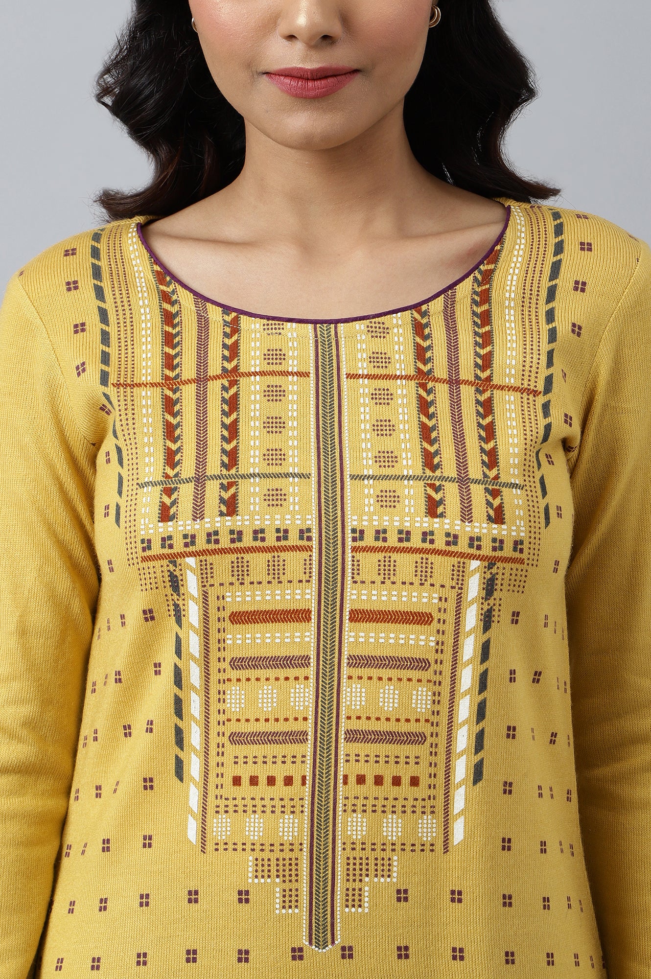 Yellow Printed Winter kurta