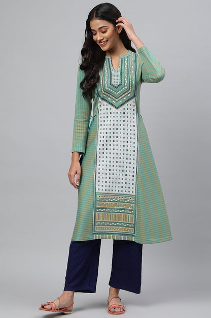 Green Jacquard Winter kurta