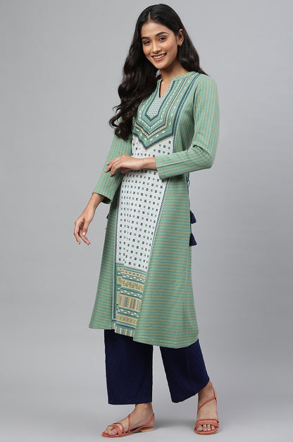 Green Jacquard Winter kurta