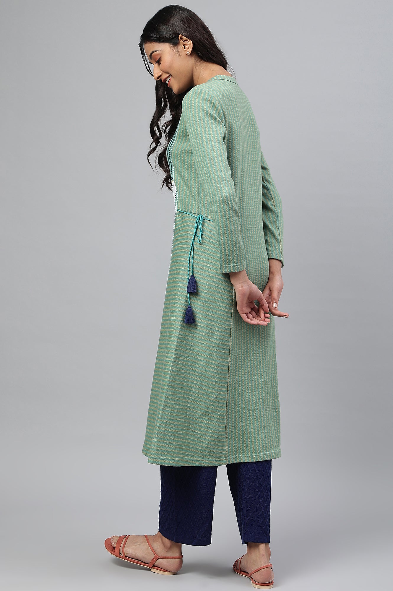 Green Jacquard Winter kurta