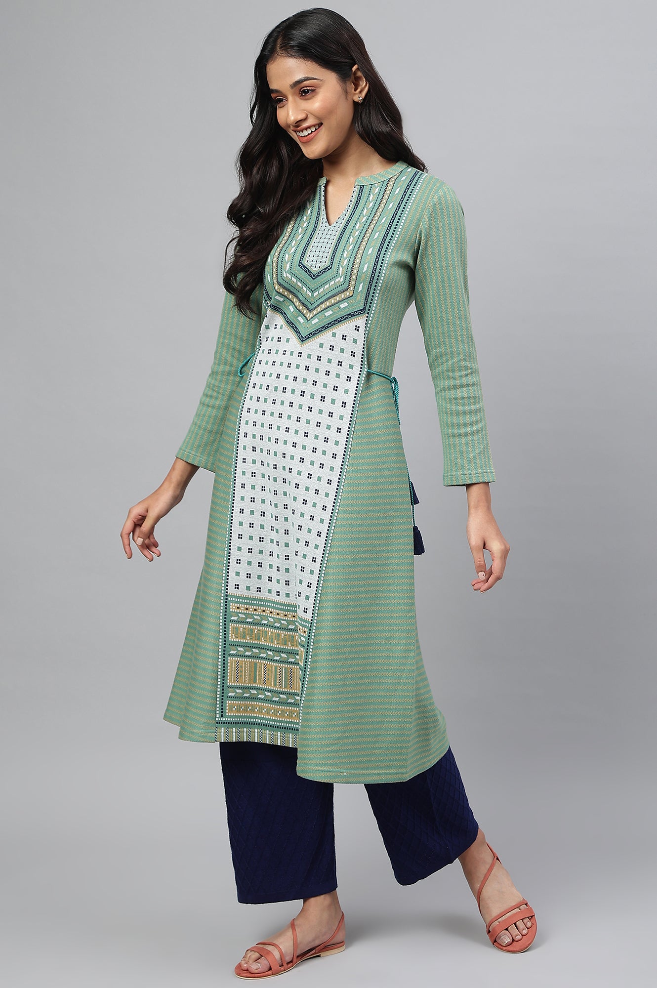 Green Jacquard Winter kurta