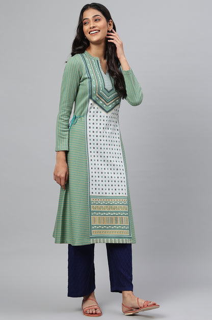 Green Jacquard Winter kurta