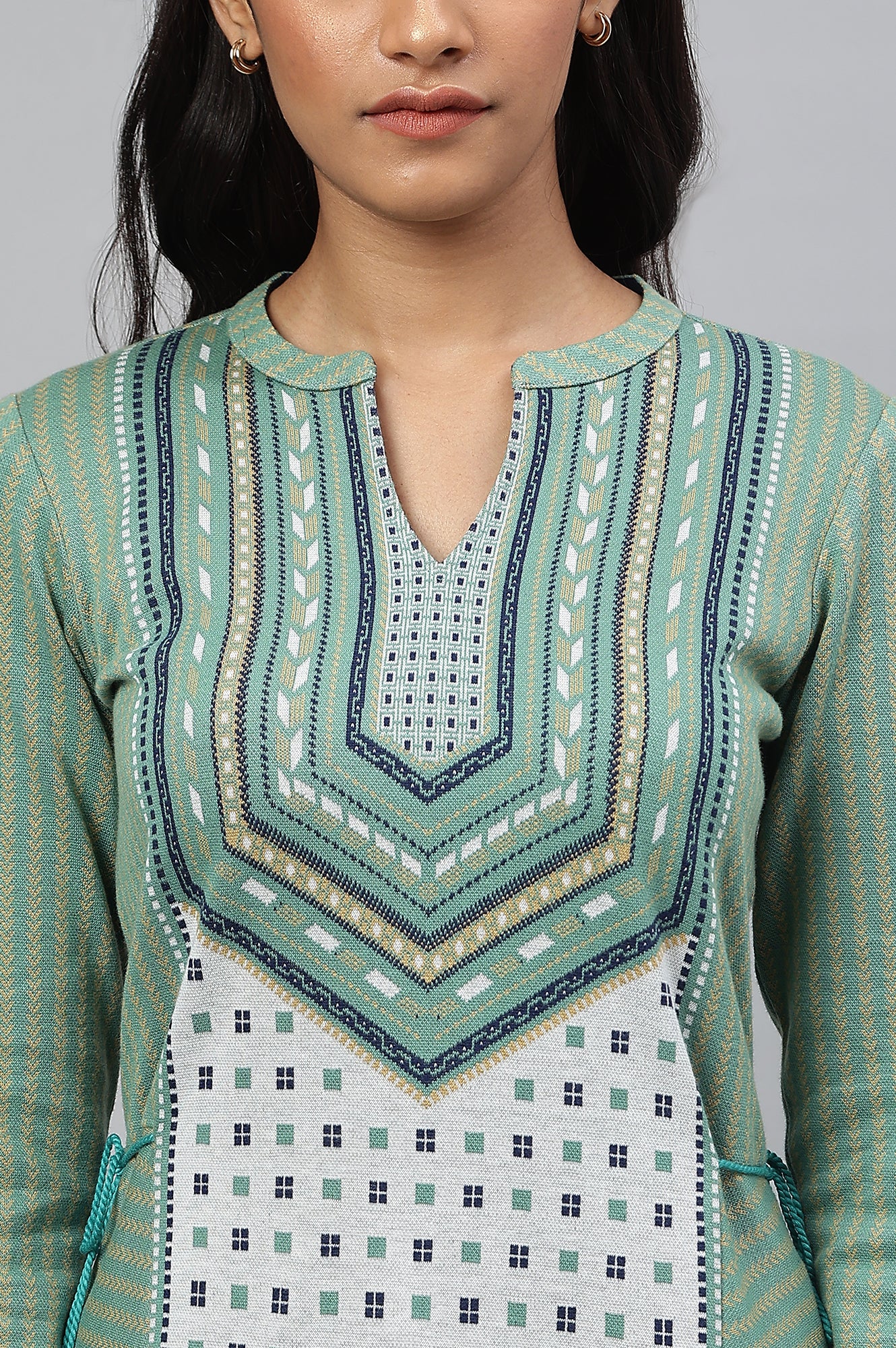 Green Jacquard Winter kurta