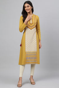Yellow Yarn-dyed Ethnic Winter kurta