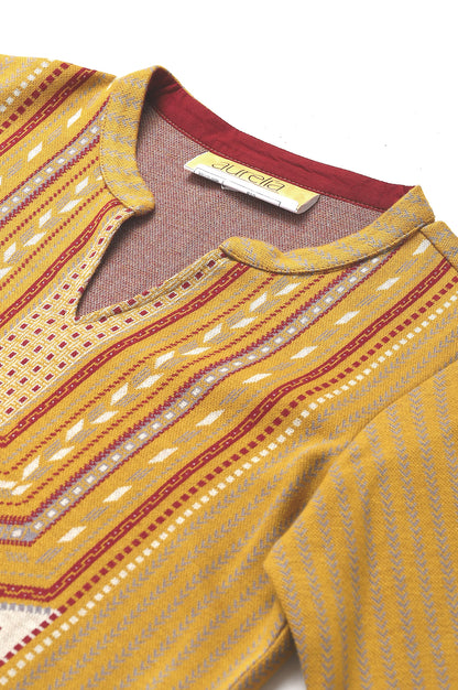 Yellow Yarn-dyed Ethnic Winter kurta