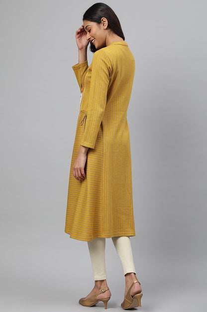 Yellow Yarn-dyed Ethnic Winter kurta