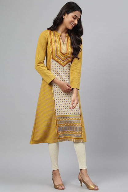 Yellow Yarn-dyed Ethnic Winter kurta