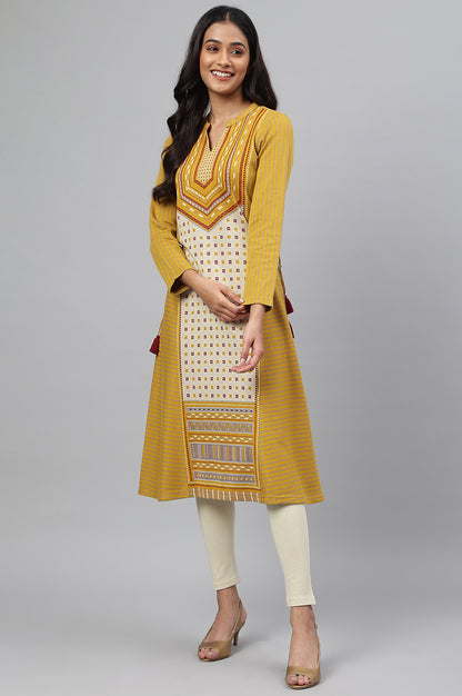 Yellow Yarn-dyed Ethnic Winter kurta