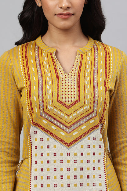 Yellow Yarn-dyed Ethnic Winter kurta