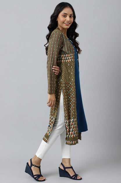 Green Double Layered Printed Winter kurta