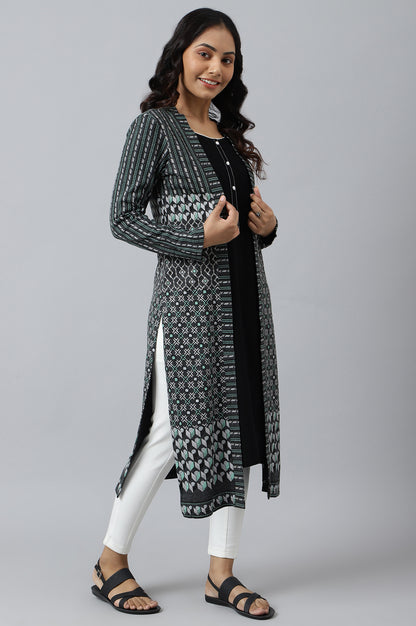 Grey Double Layered Printed Winter kurta