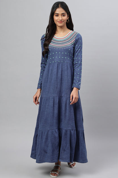 Blue Tiered Acrylic Charm Winter Dress