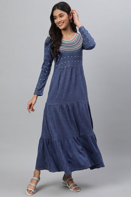 Blue Tiered Acrylic Charm Winter Dress