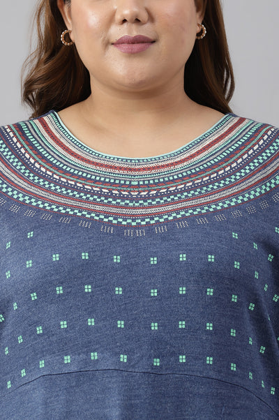 Blue Tiered Winter Plus Size Dress