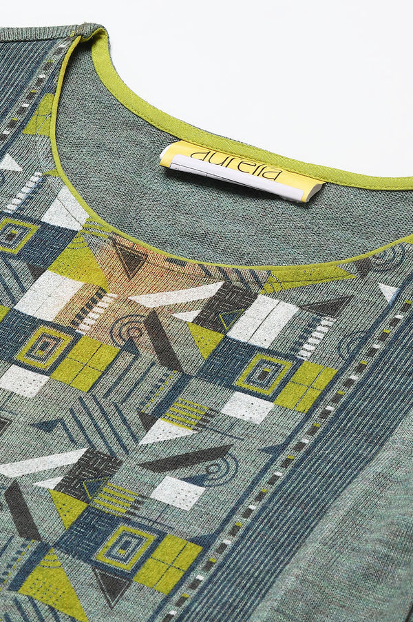 Green Placement Print Ethnic Plus Size Winter kurta