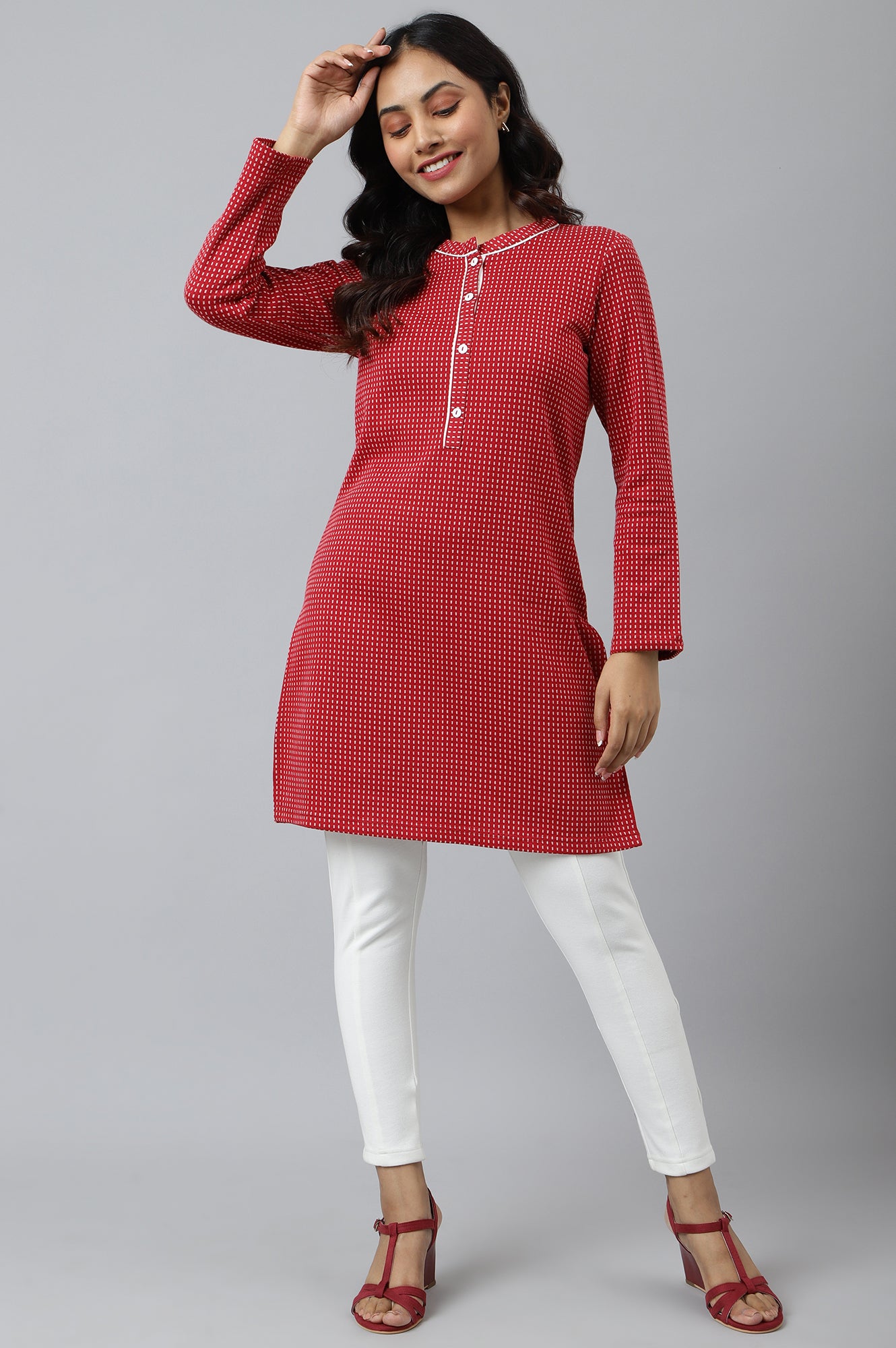 Red Yarn-dyed Winter kurta